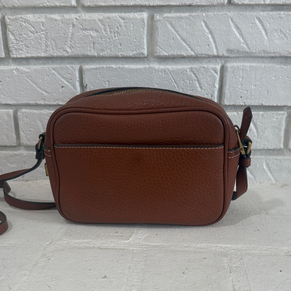 J. Crew Brown Leather Crossbody Bag with Red Accent - Picture 3 of 5